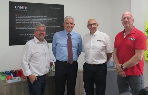 Cheshire East Council leaders with Unette representatives at Cheshire Green Industrial Park near Nantwich